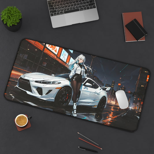Anime Girl leaning on Car Gaming Mouse Pad