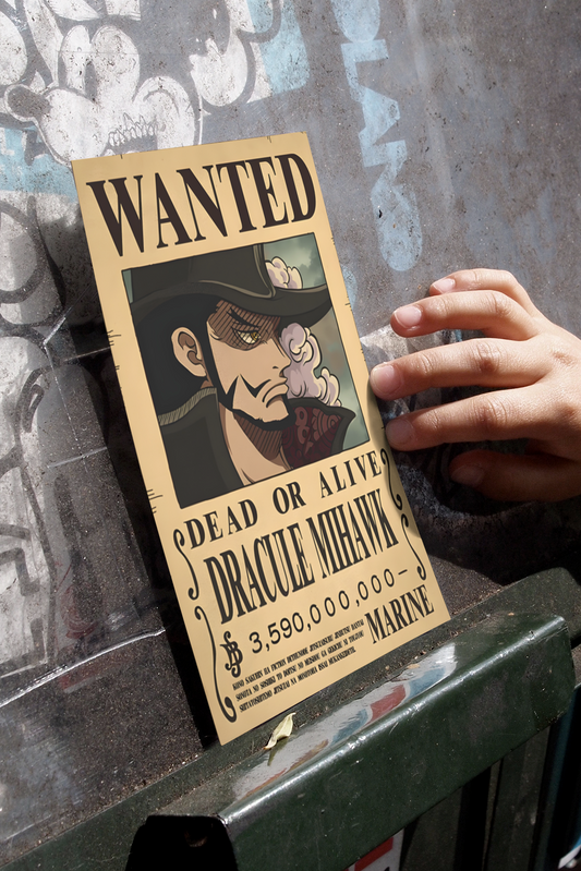 Dracule Mihawk ( World's Best Swordsman ) from One Piece A4 Bounty Poster